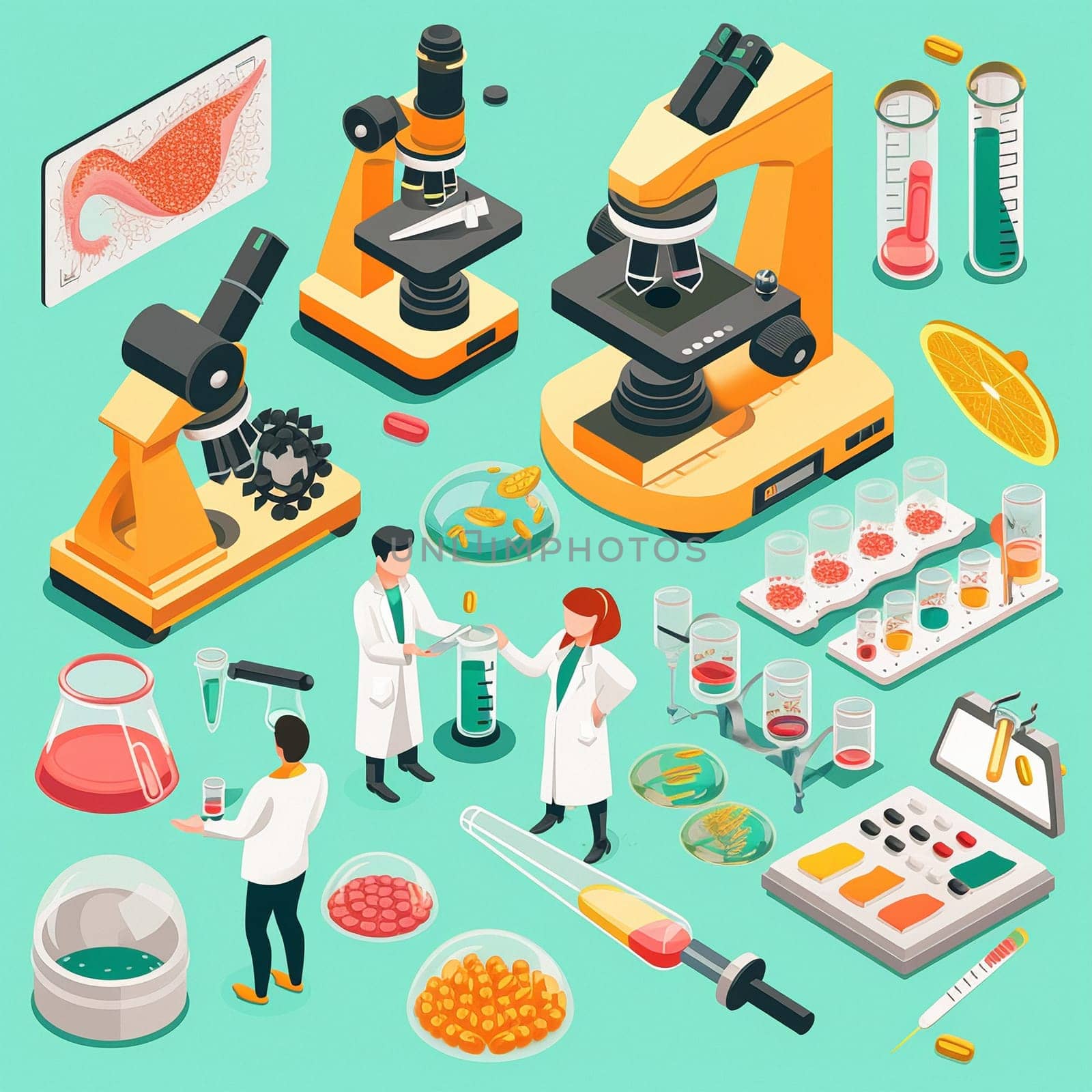 project teamwork in medicine, science and biology. isometric illustration by NeuroSky