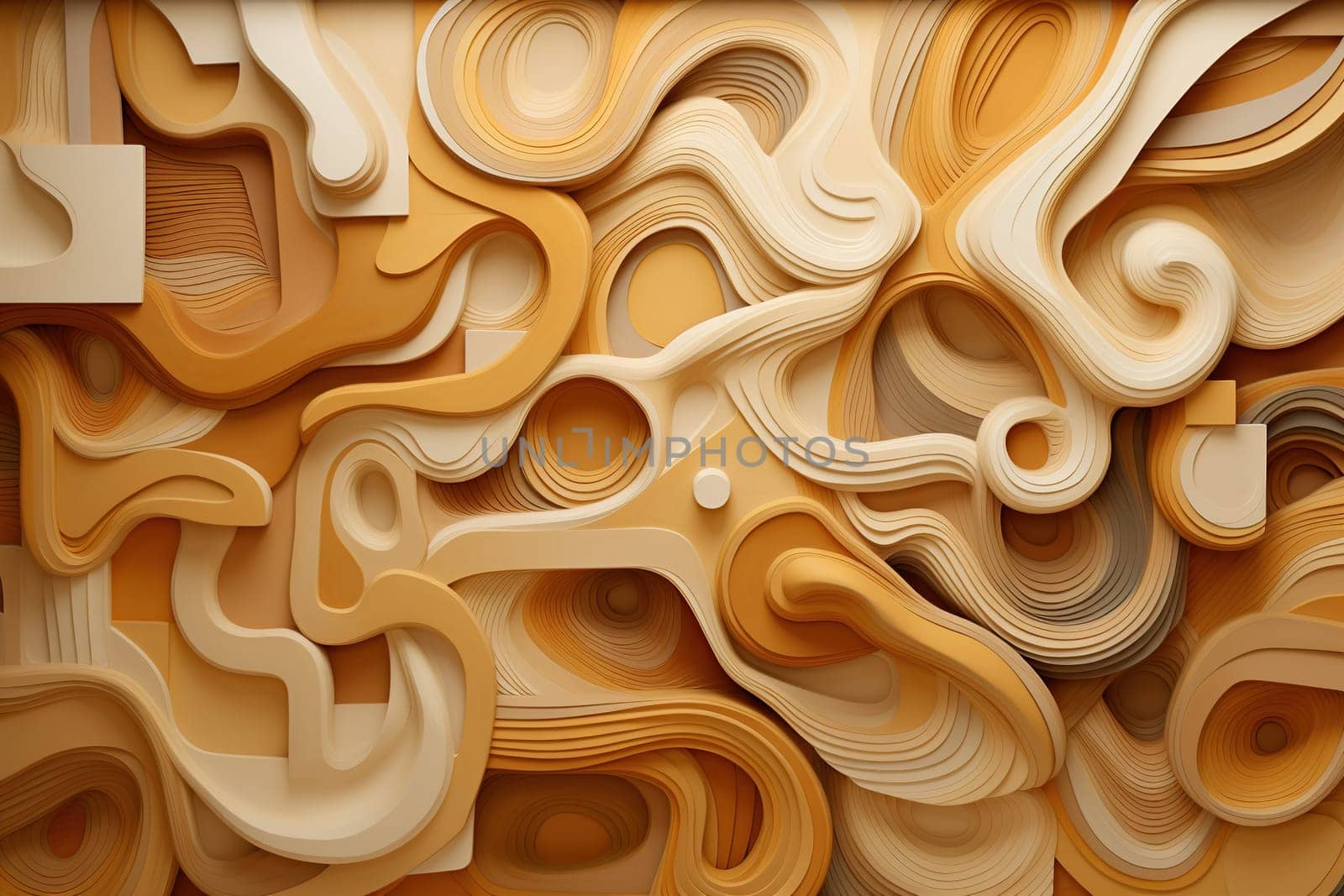 Elegant 3D topography of flowing beige and golden tones, perfect for luxurious branding, sophisticated backgrounds, or abstract art. Generative AI