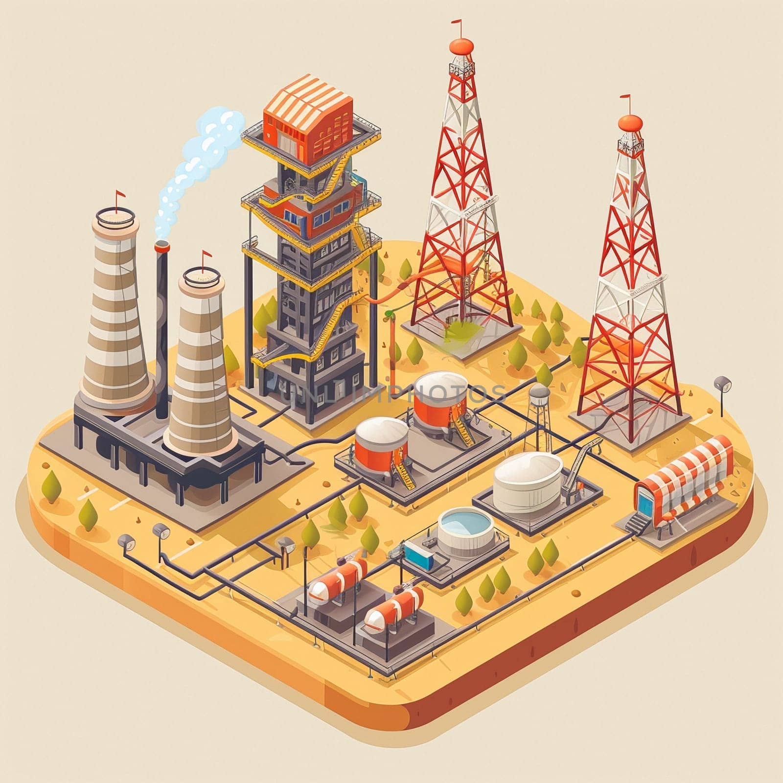 project teamwork in the field of oil production. isometric illustration. High quality illustration