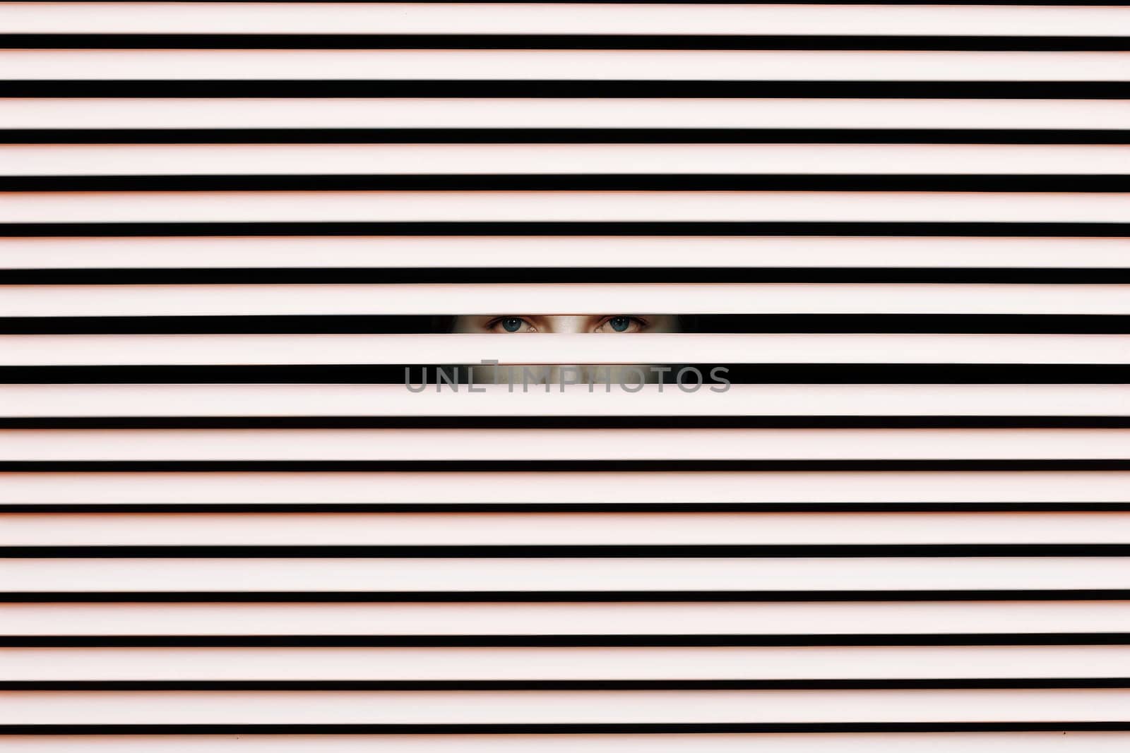 Scary eye peek out of strip lines abstract minimal comeliness by biancoblue