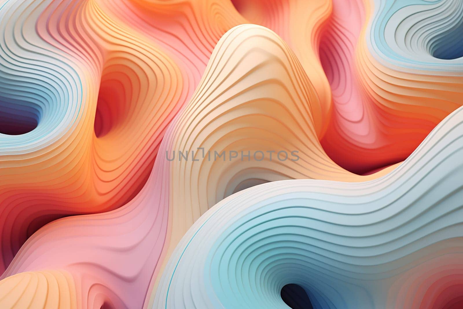 Soft pastel waves blend in a smooth, flowing abstract design, ideal for tranquil backgrounds or creative graphic elements. Generative AI. by creativebird