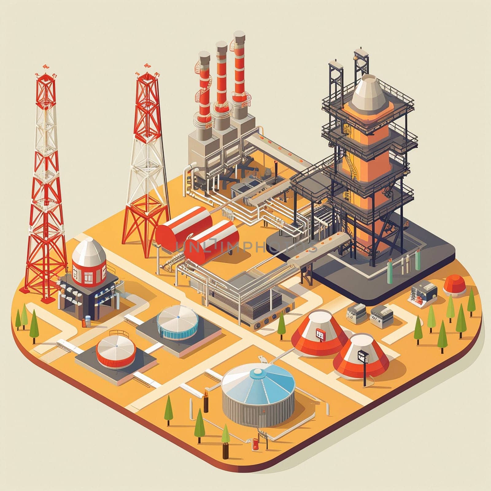 project teamwork in the field of oil production. isometric illustration. High quality illustration