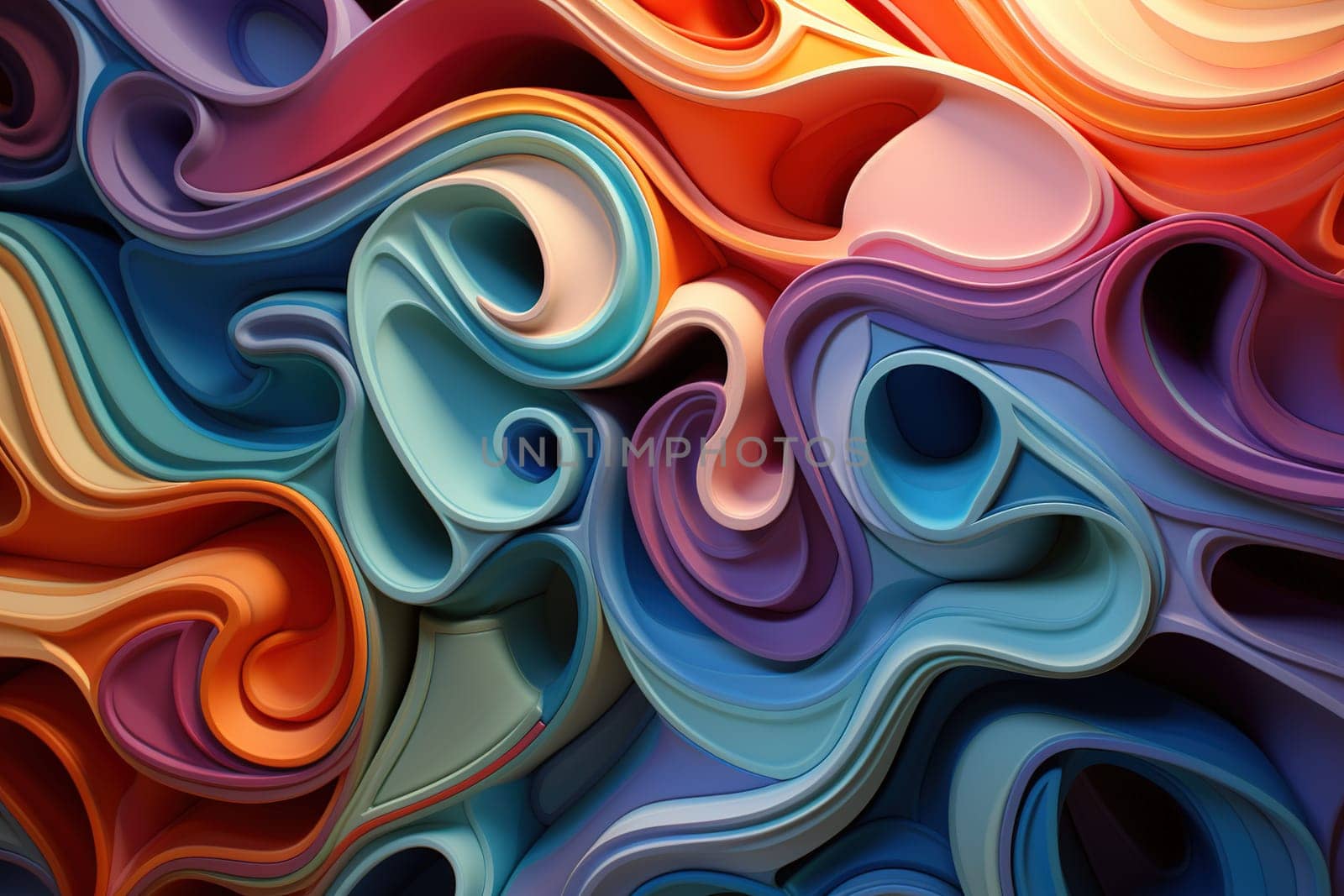 Vivid 3D curls in a symphony of colors, perfect for dynamic designs, lively wallpapers, or expressive abstract digital art. Generative AI