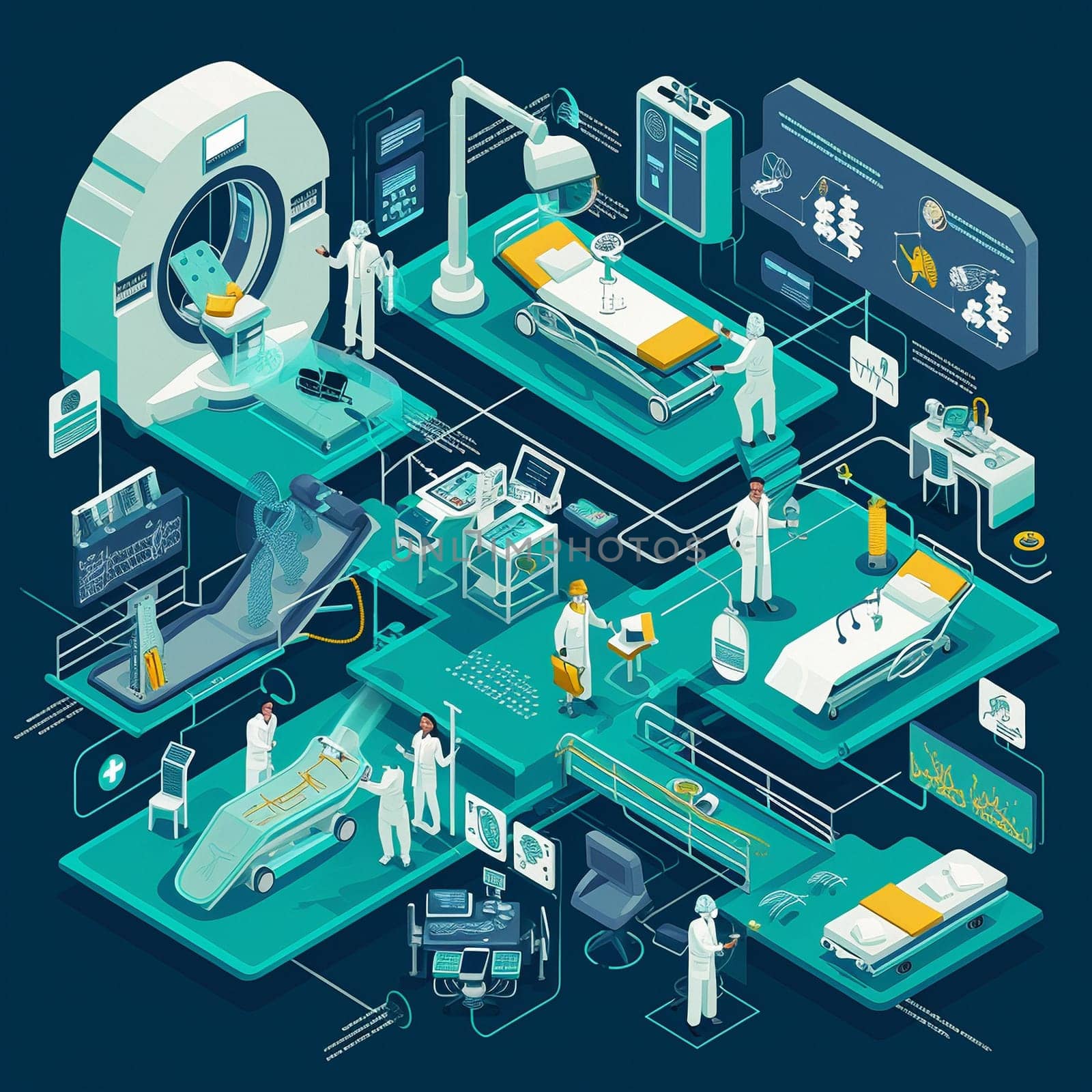 project teamwork in medicine, science and biology. isometric illustration by NeuroSky