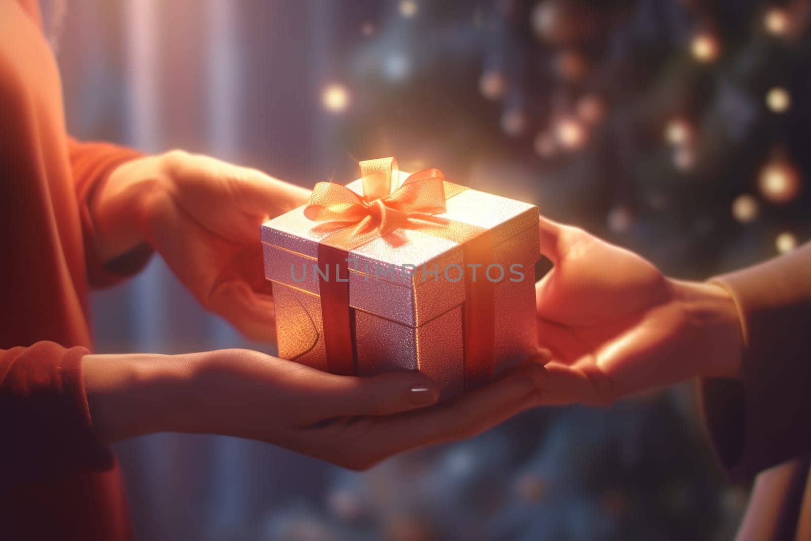 Close-up of hands giving a gift box in festival stock photography concepts by nijieimu