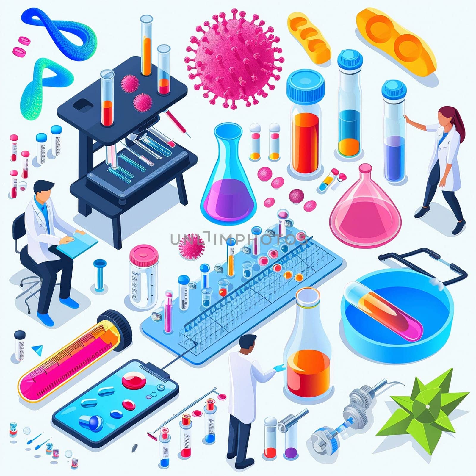 project teamwork in medicine, science and biology. isometric illustration. High quality illustration