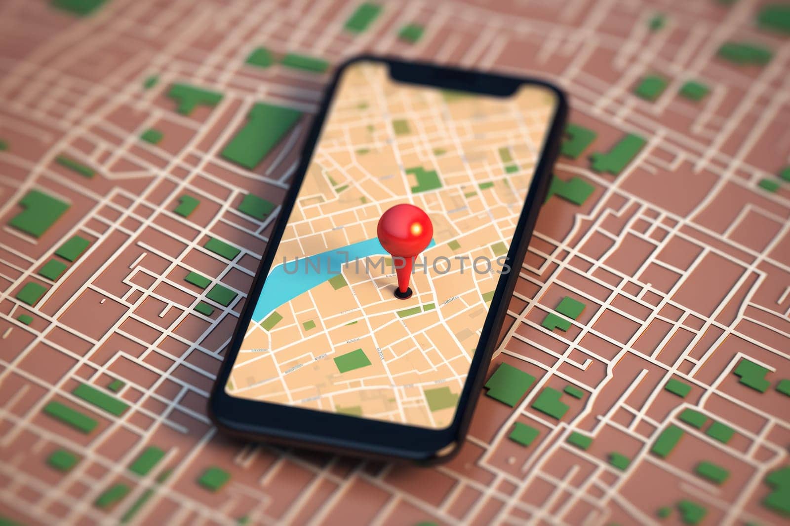 Isometric location track app on touchscreen smartphone.