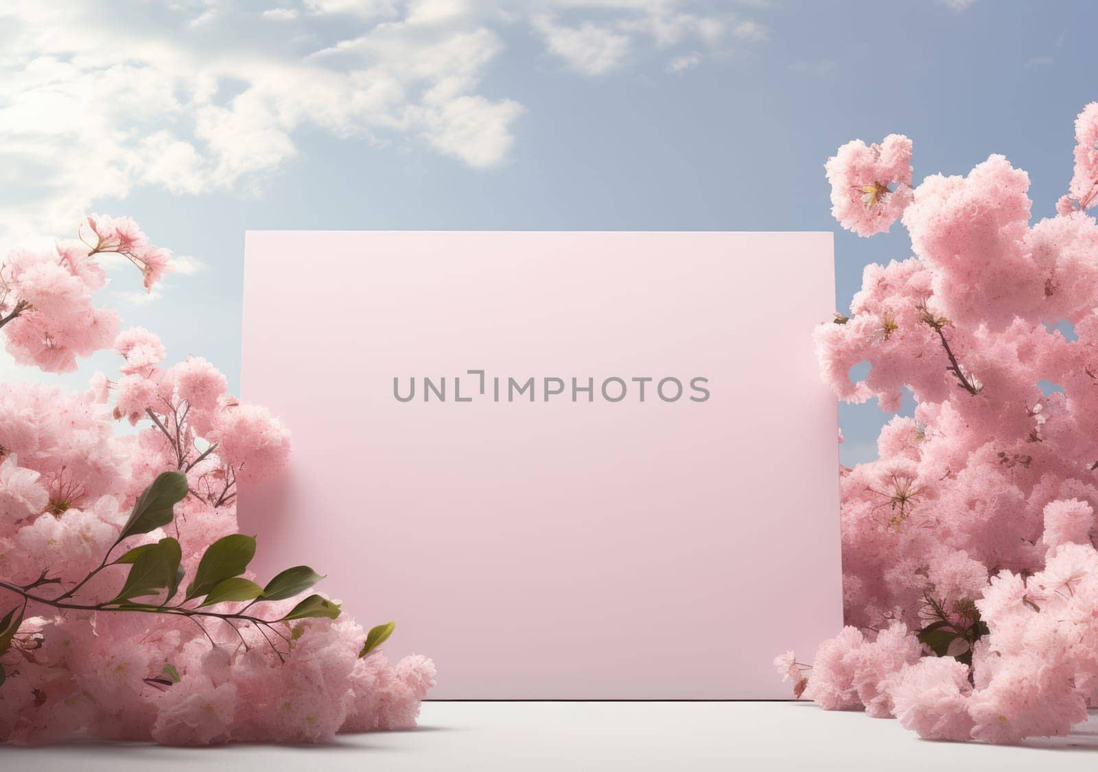 Romantic Floral Greeting Card with Pink Blossoms on White Background