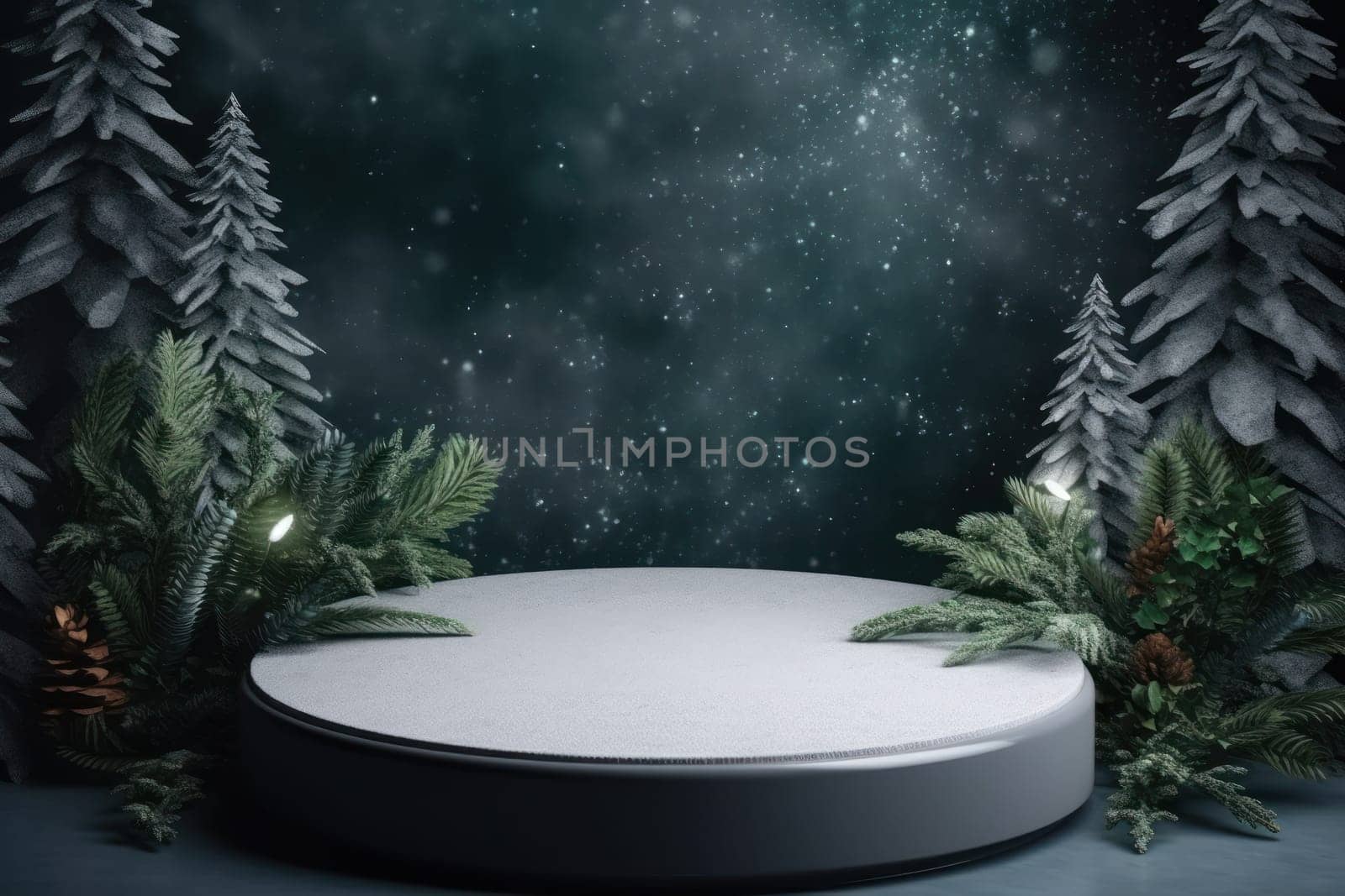 Minimal podium mockup on winter background.