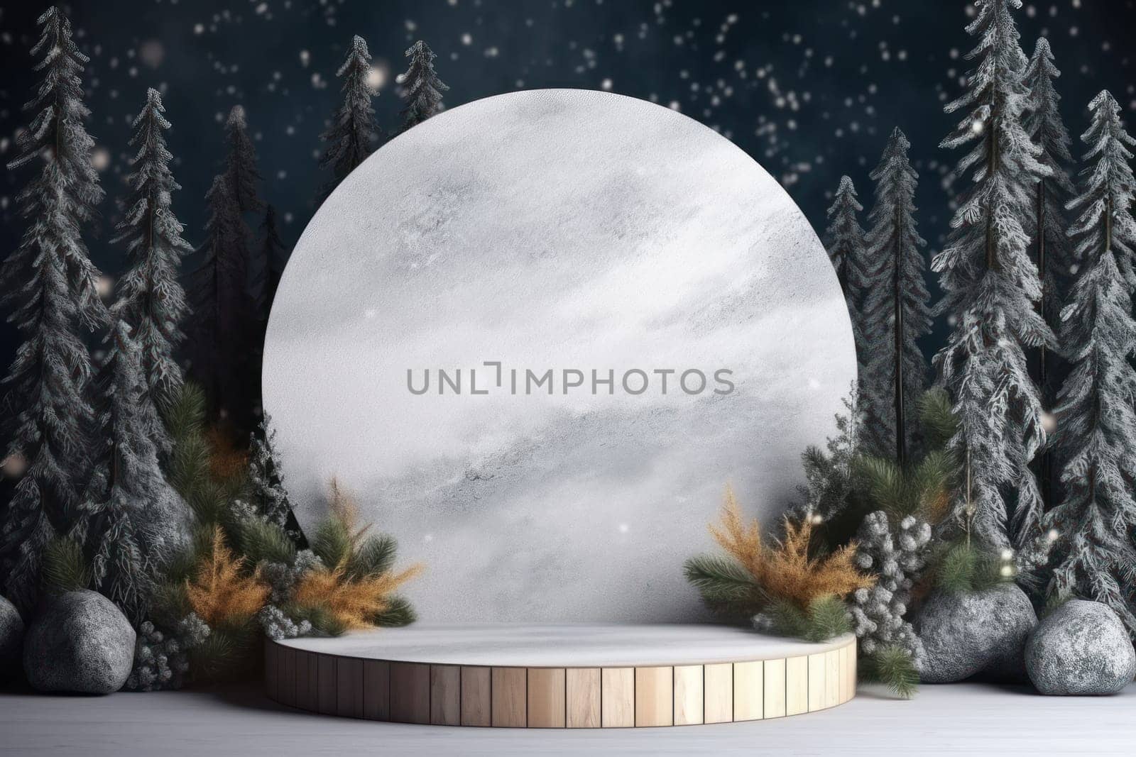 Minimal podium mockup on winter background by nijieimu