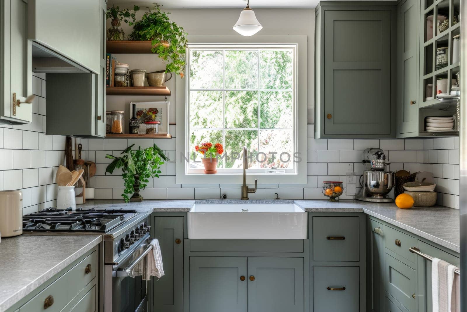 Photo of A compact kitchen cabinetry and a window above the sink area letting in daylight.