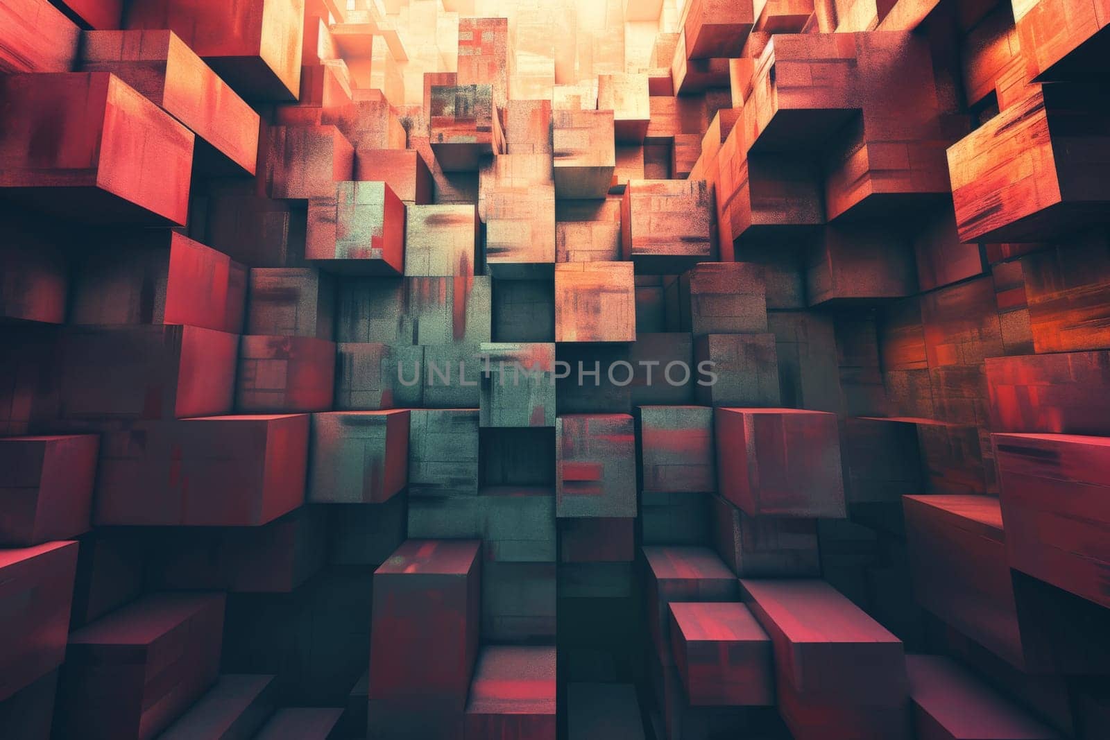 Abstract background of cube blocks wall stacking design for cubic wallpaper background.