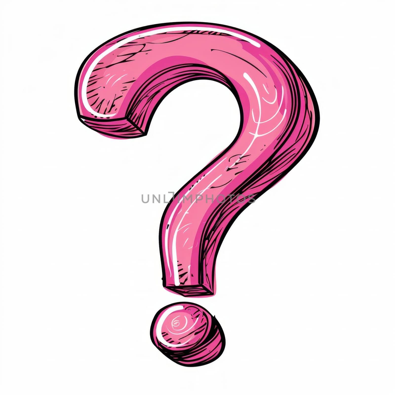 Pink question mark on a white background, cartoon style.