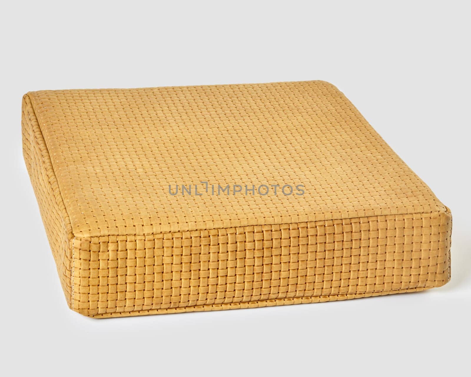 Comfortable handcrafted yellow woven leather square floor cushion by nazarovsergey