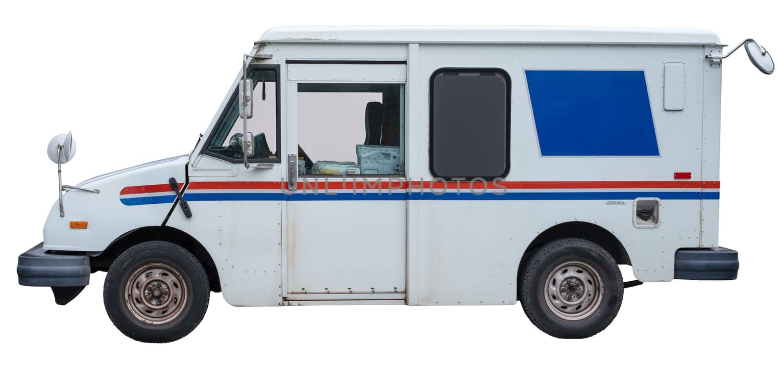 Grungy Mail Delivery Truck (Post Delivery Van) Isolated On A White Background