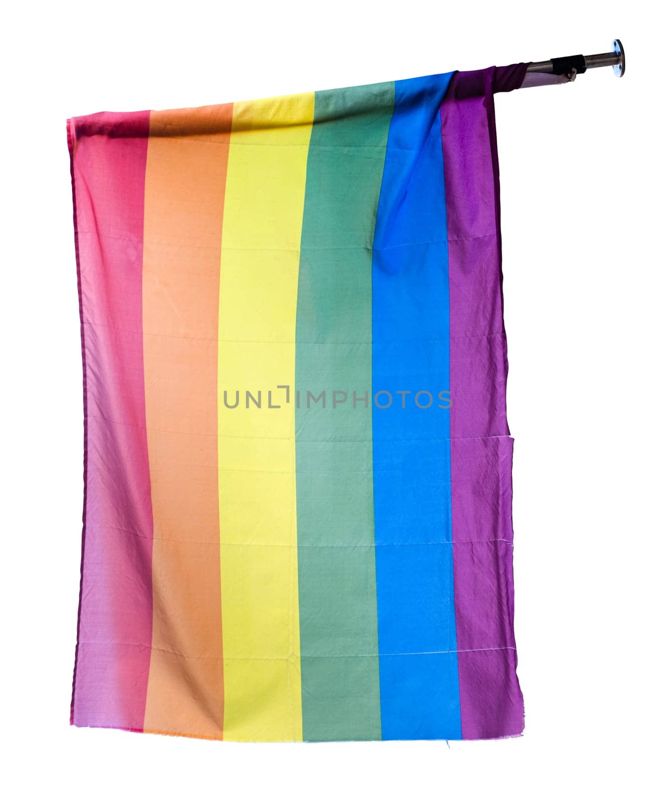 A Rainbow Flag, Representing Gay, Queer And LGBTQ+ Pride, Isolated On A White Background