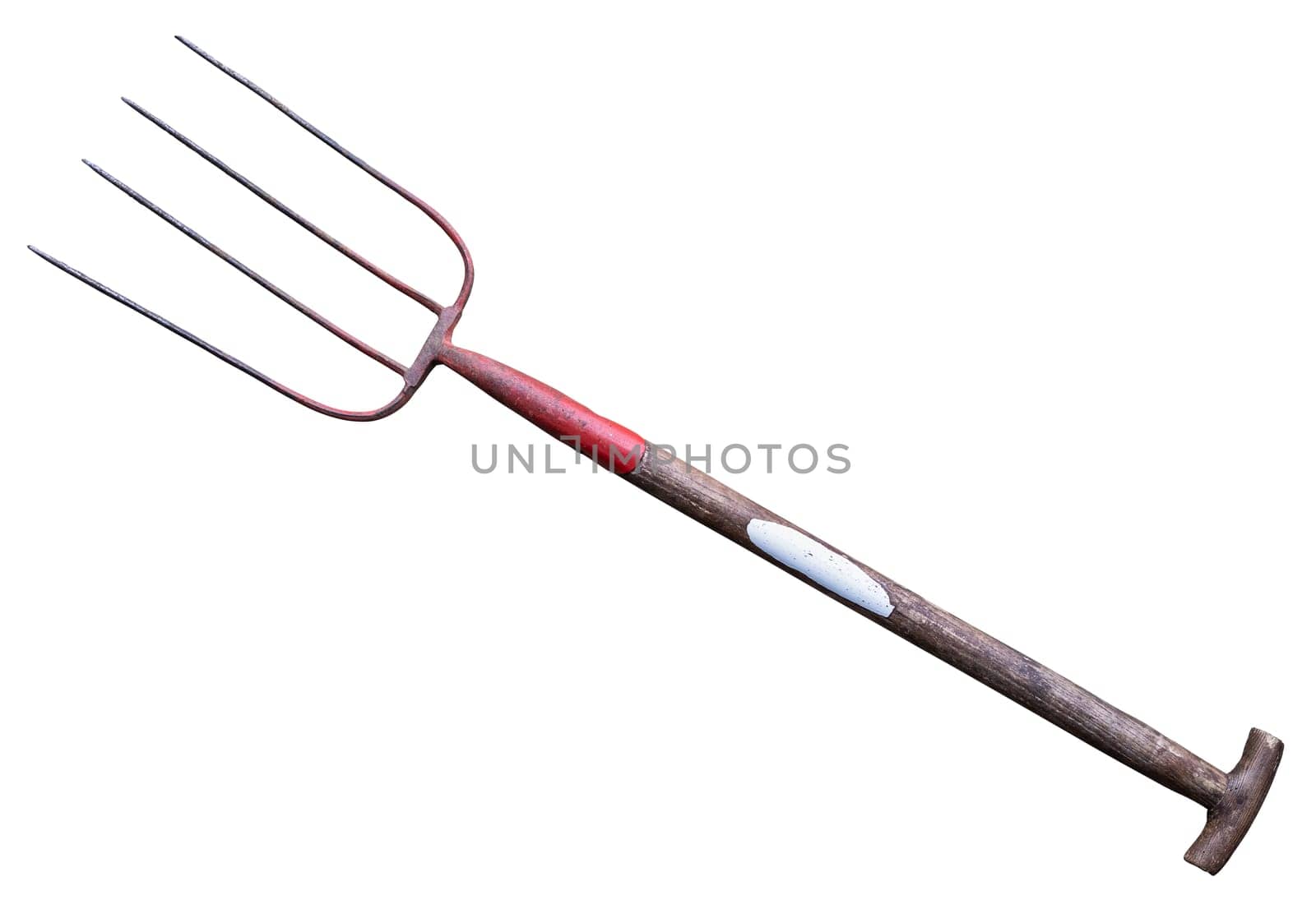 A Vintage Rustic Pitchfork Isolated On A White Background