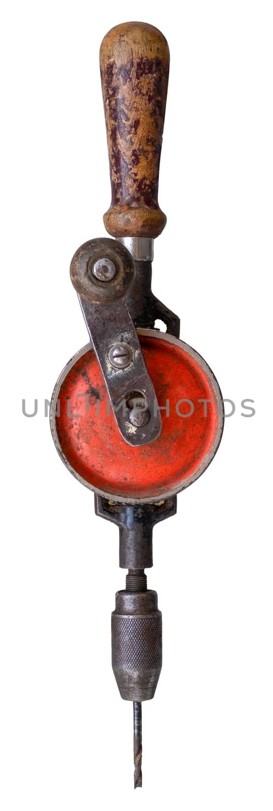 Rustic Vintage Hand Drill Isolated On A White Background