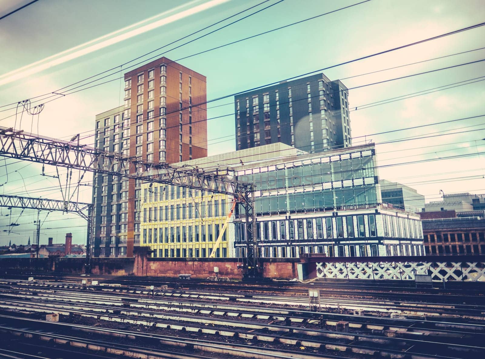 Chaotic Urban Landscape Through A Train Window, WIth Reflections