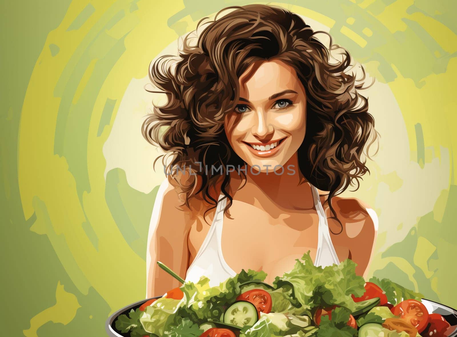 happy young woman eating salad by Andelov13