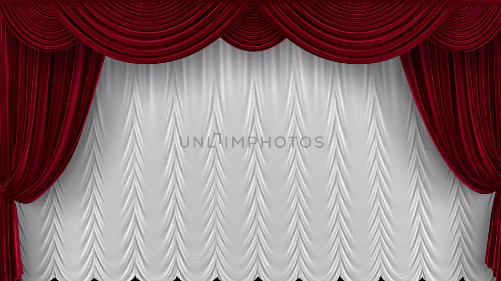 3D rendering Velvet red theater curtains with lift up curtains in 5k