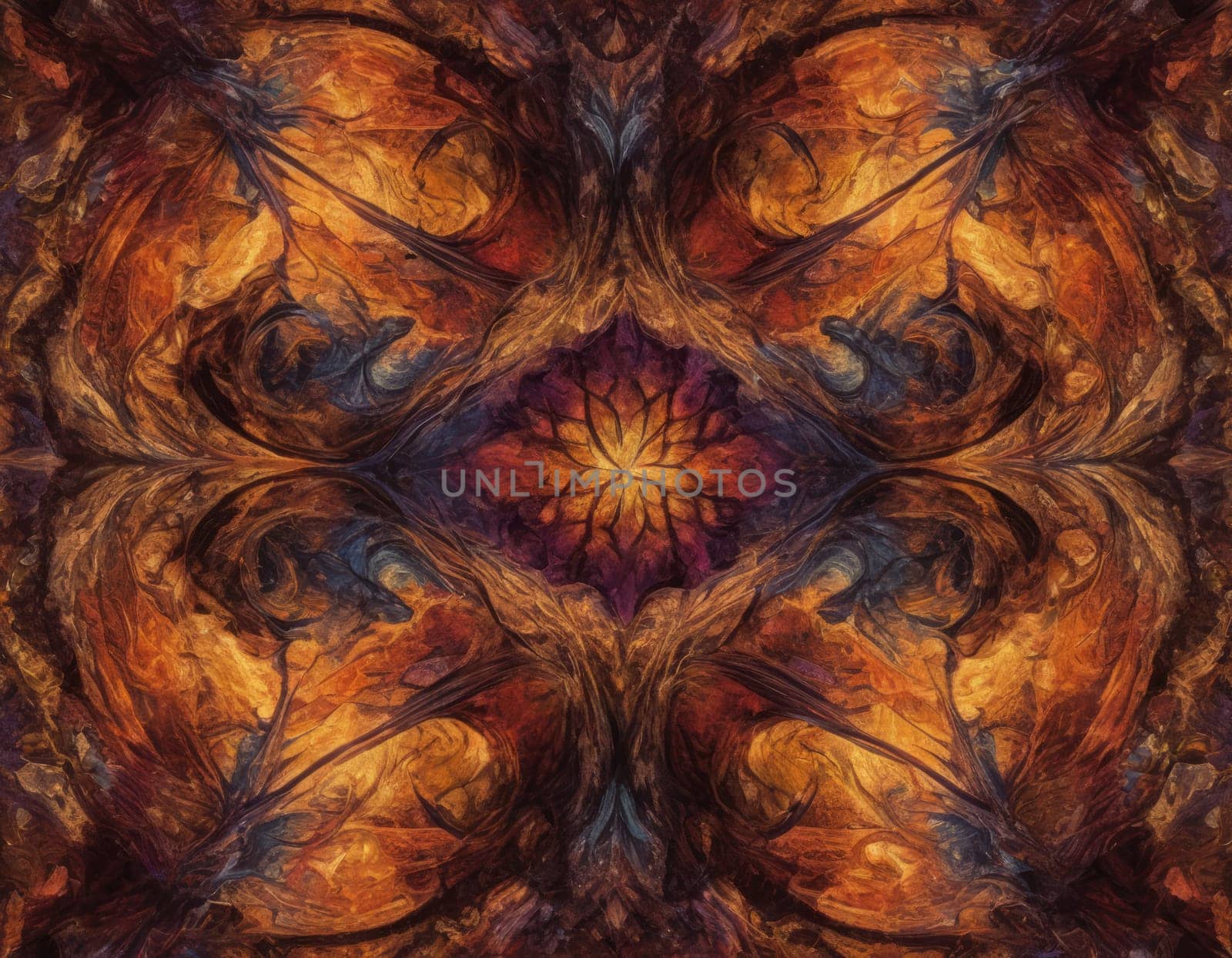A mesmerizing swirl of vibrant colors that seems to depict a cosmic dance. The intertwining hues of blue and orange create a visually stunning abstract artwork full of energy and movement