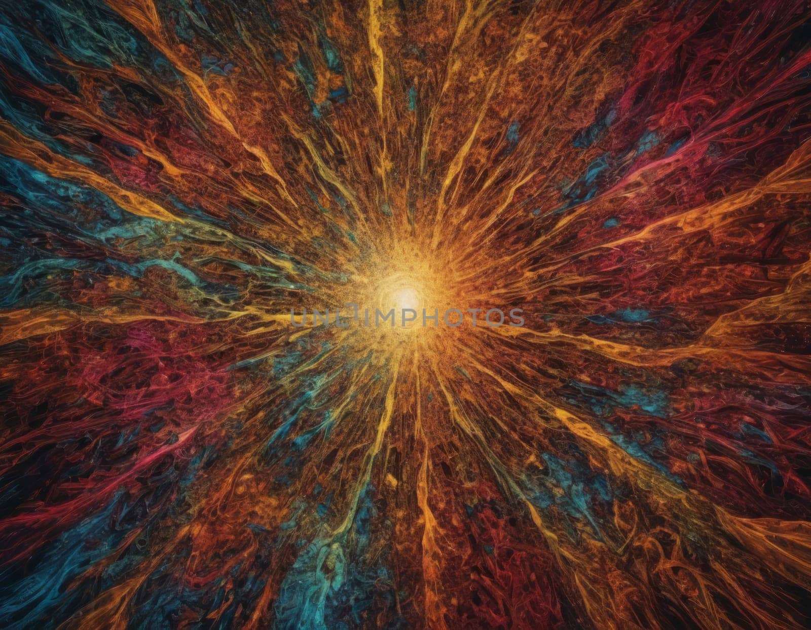 A mesmerizing swirl of vibrant colors that seems to depict a cosmic dance. The intertwining hues of blue and orange create a visually stunning abstract artwork full of energy and movement