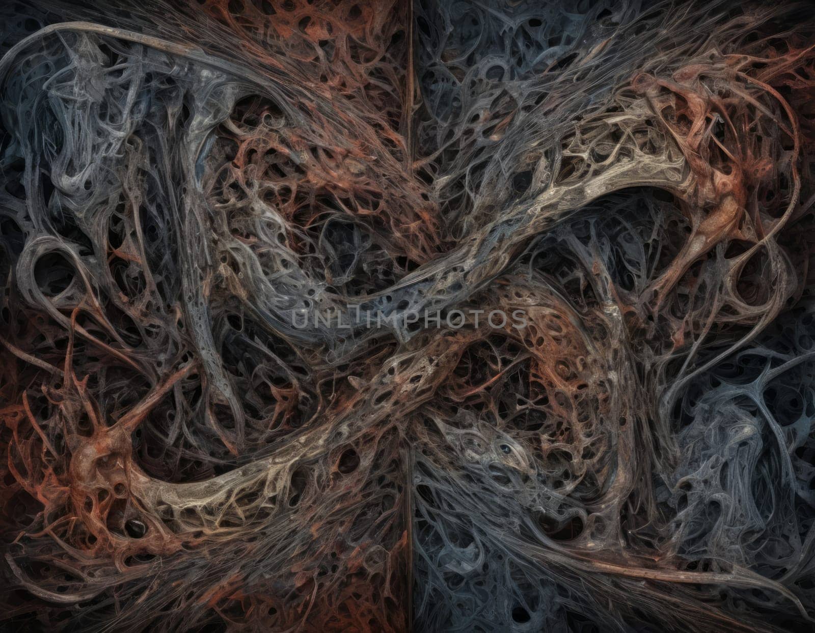 A mesmerizing swirl of vibrant colors that seems to depict a cosmic dance. The intertwining hues of blue and orange create a visually stunning abstract artwork full of energy and movement
