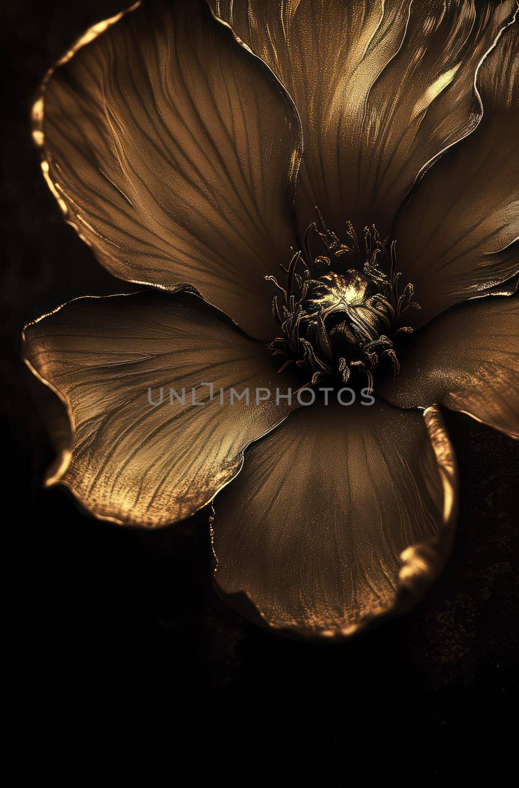 Gleaming Metallic Flower on a Dark Background, Elegant Floral Photography.