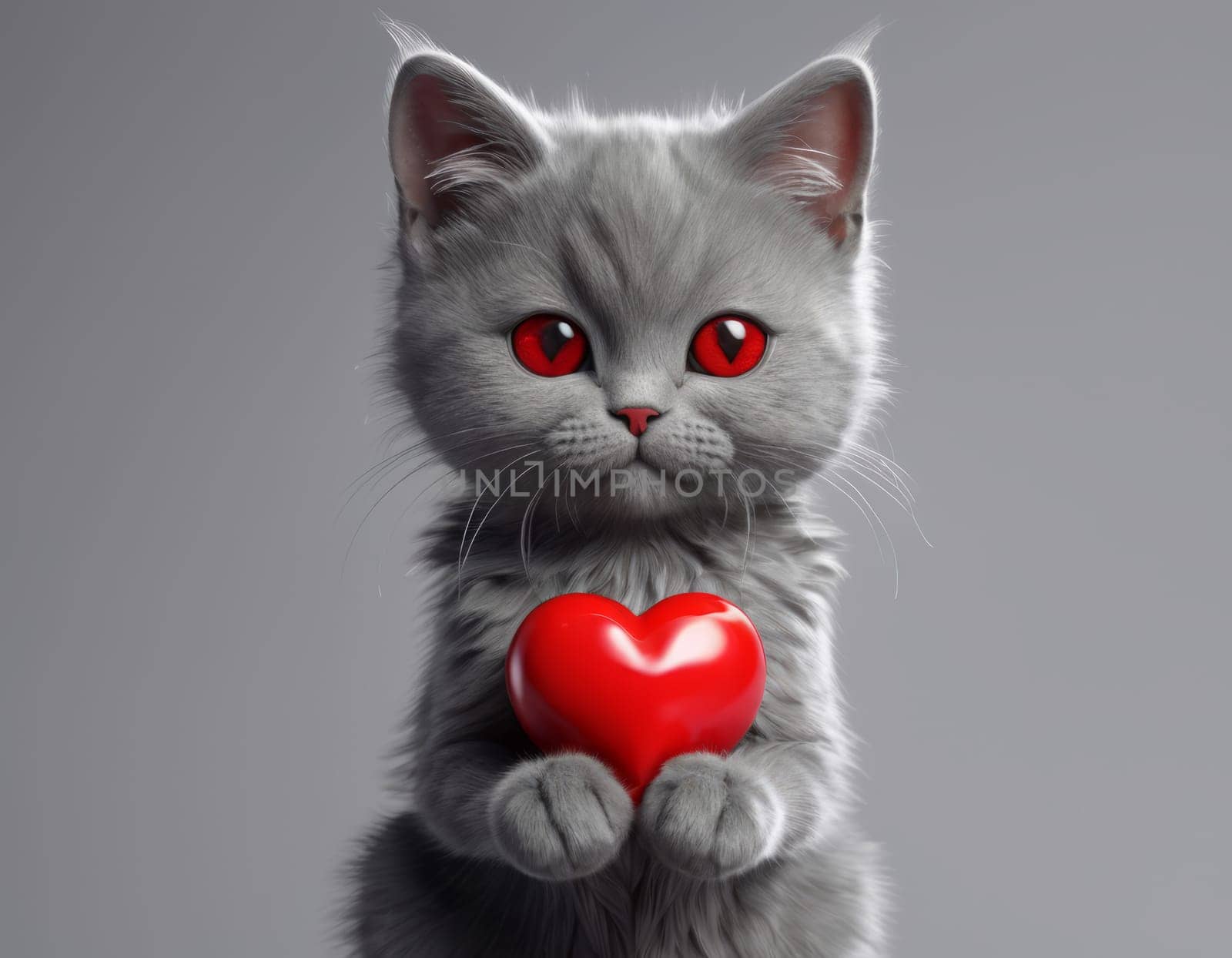 Grey Cat Holding Red Heart-shaped Object” by Andre1ns