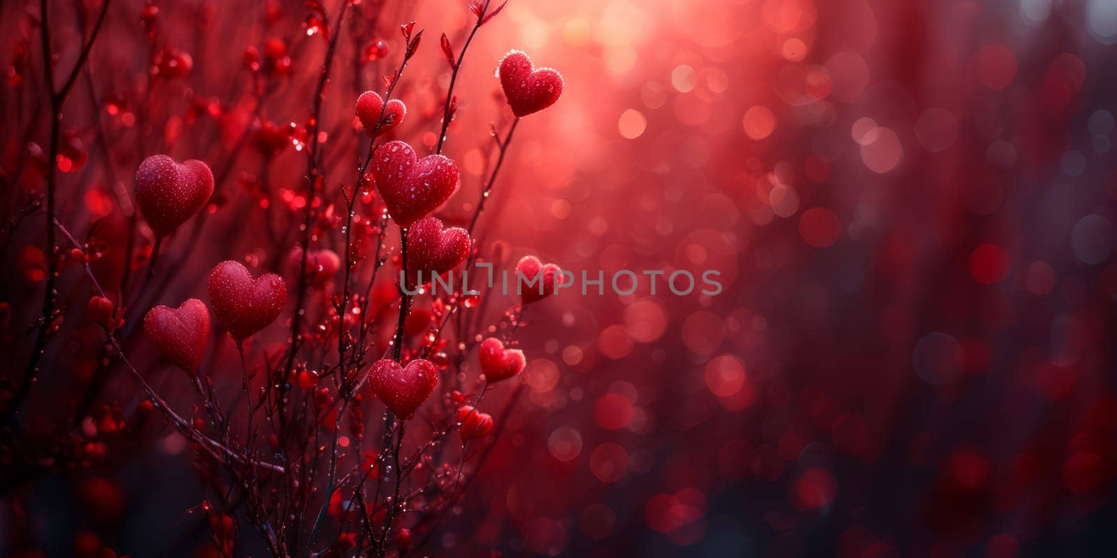 Red bush with hearts on branches valentine's day style in 4k