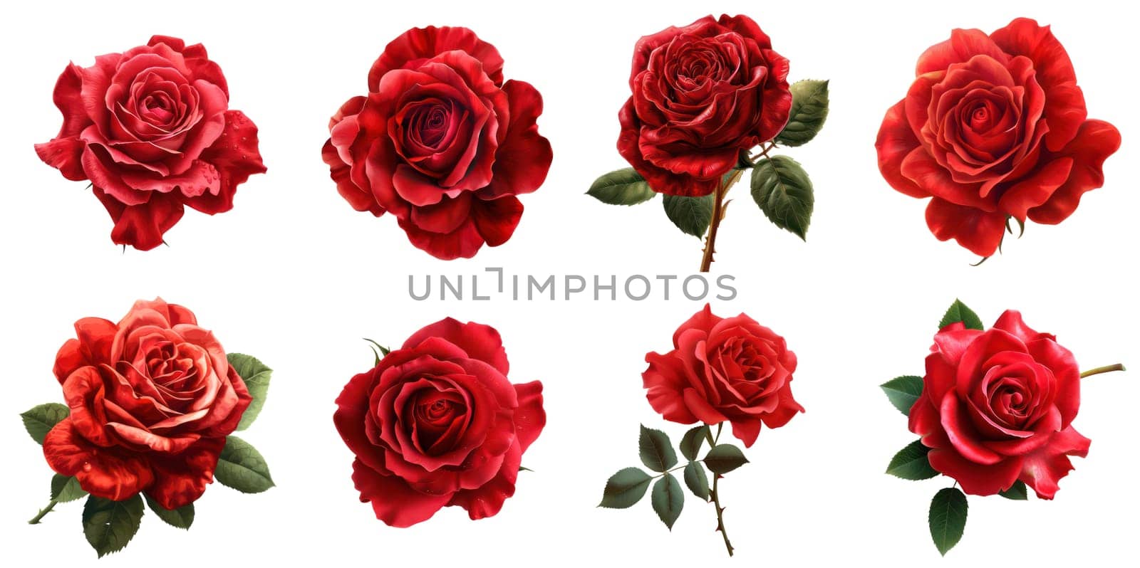 Collection of Red Roses, Isolated on White, Perfect for Romantic and Floral Themes by Dvorak