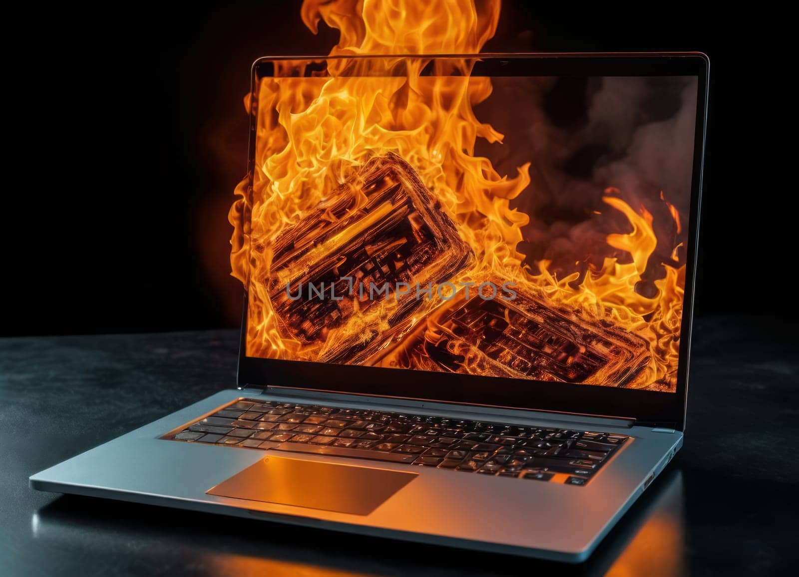 Laptop on Fire with Intense Flames by Andre1ns