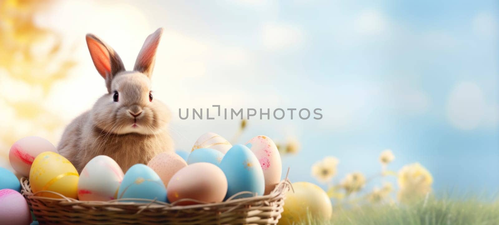 Easter Bunny with Colorful Eggs in Basket by andreyz