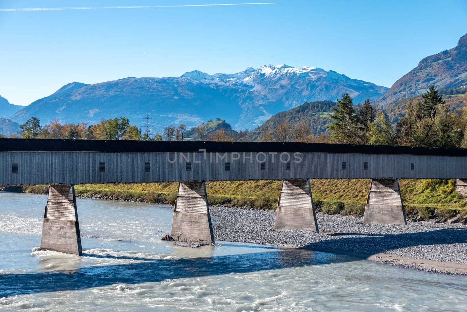 The historic old Rhine bridge between Switzerland and Liechtenstein