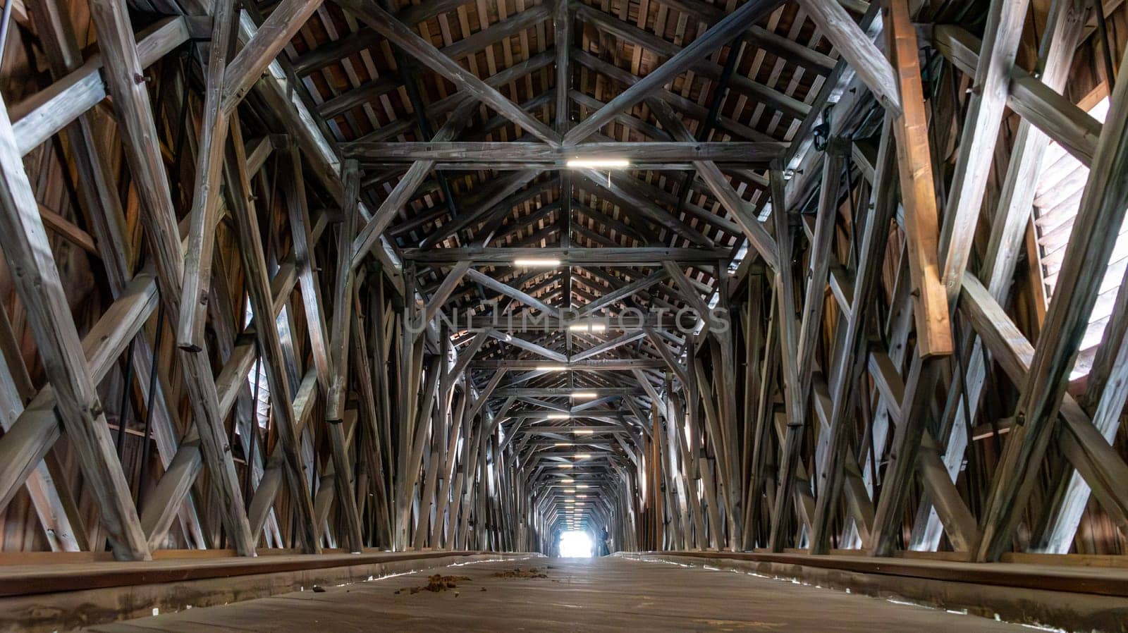 The historic old Rhine bridge between Liechtenstein and Switzerland by imagoDens