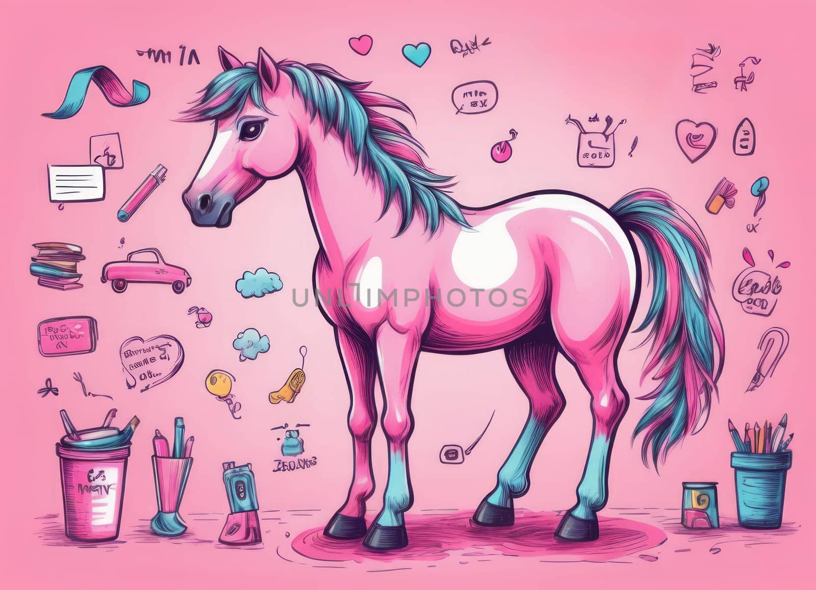 Colorful illustration of a pink horse by Andre1ns