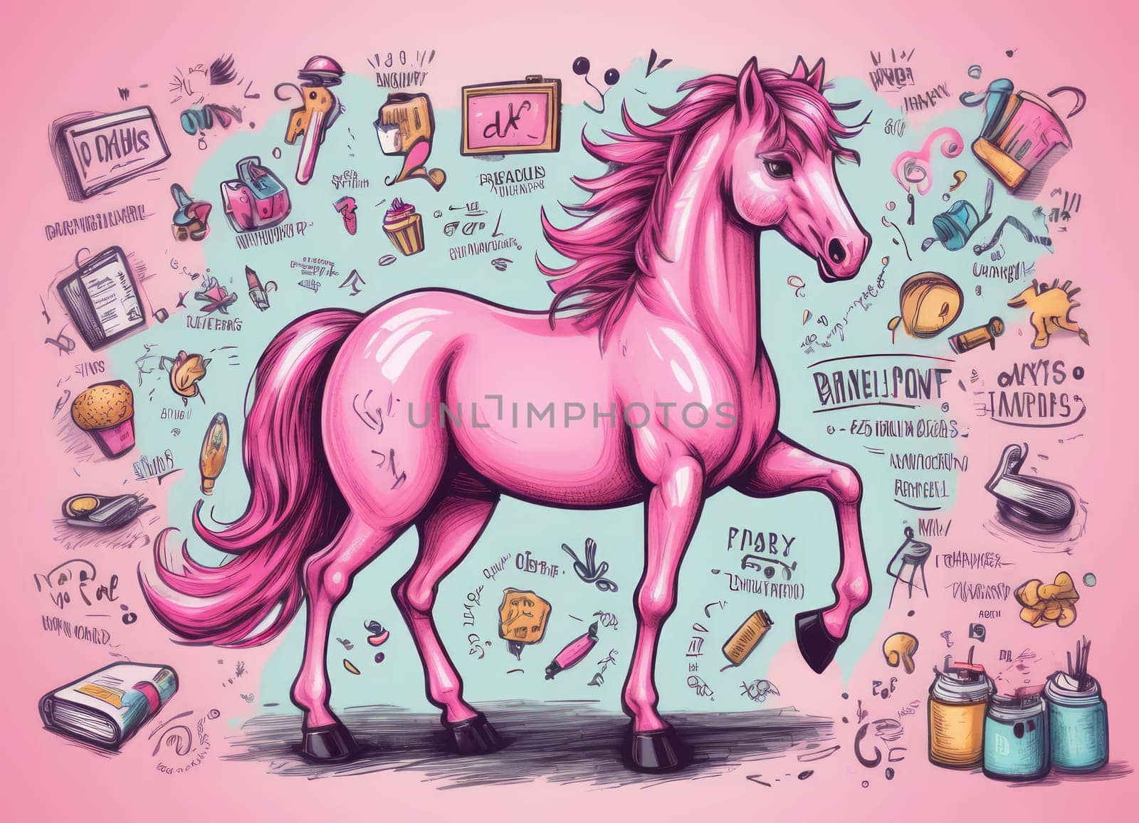 Colorful illustration of a pink horse by Andre1ns