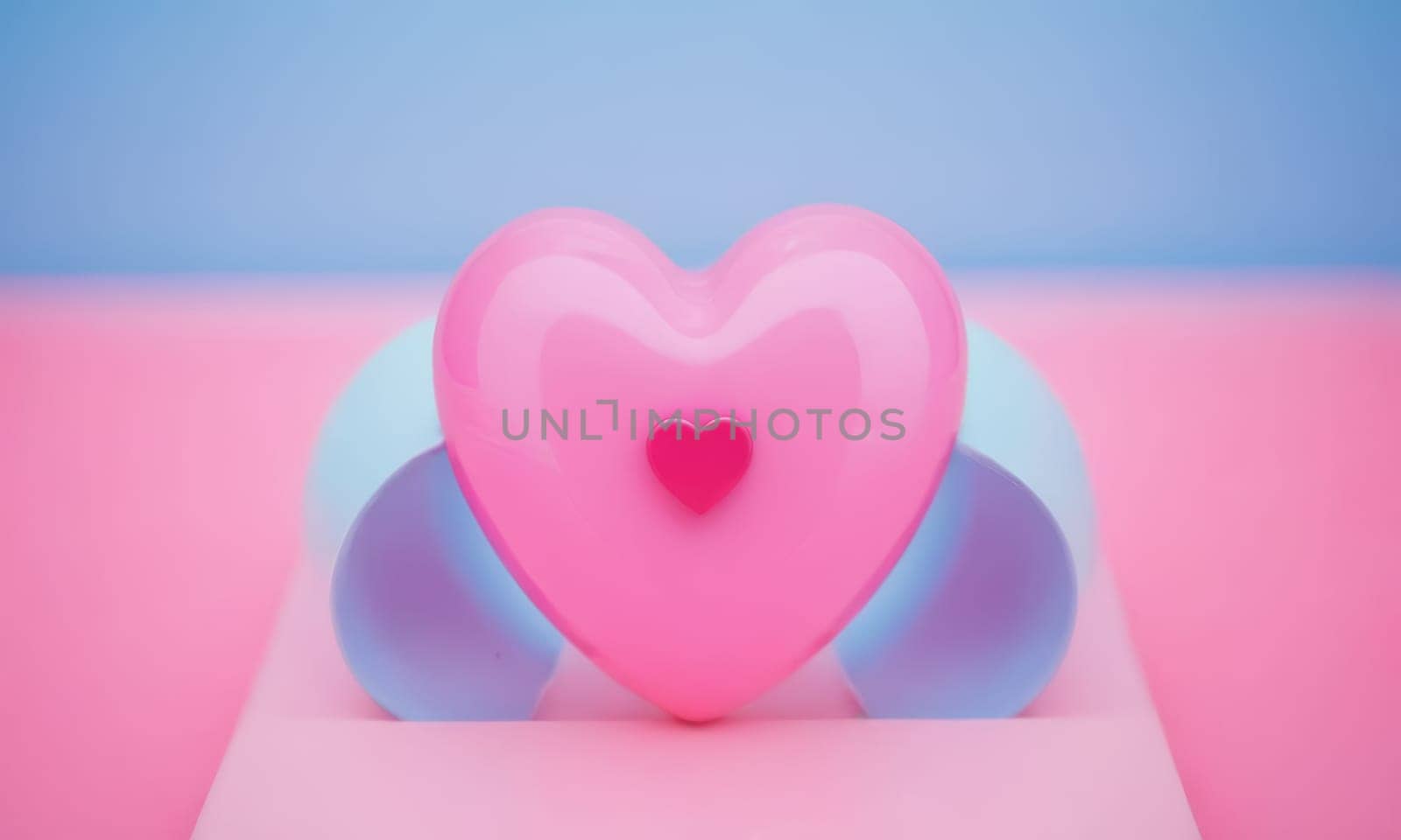 A glossy pink heart stands out against a vibrant blue background. The image exudes warmth and affection and is perfect for themes of love and romance. Ideal for Valentine s Day promotions or expressing sentiments of love.