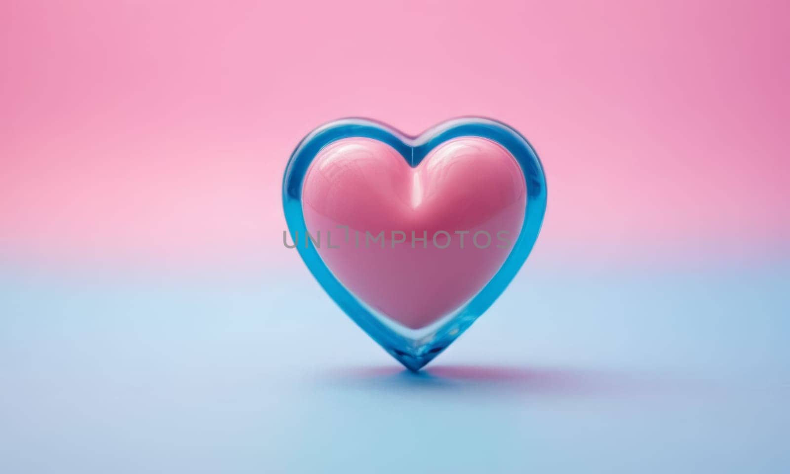 A glossy pink heart stands out against a vibrant blue background. The image exudes warmth and affection and is perfect for themes of love and romance. Ideal for Valentine s Day promotions or expressing sentiments of love.