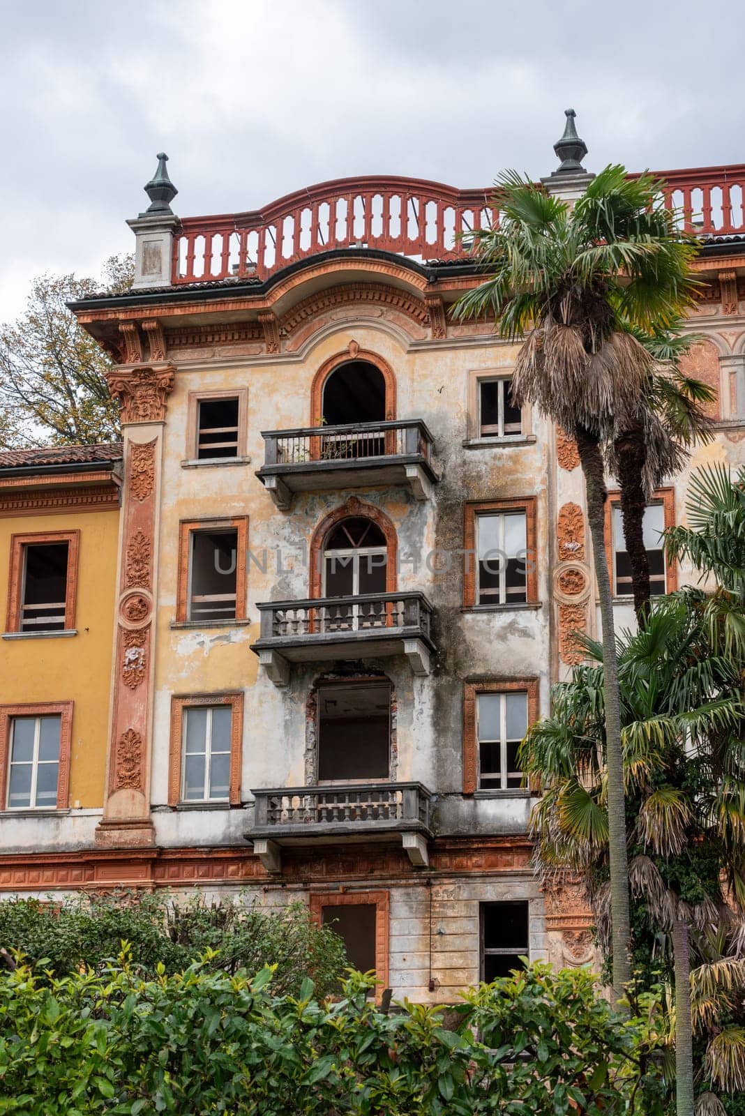 Ruin of an old hotel palace in Bellagio at lake Como, Italy