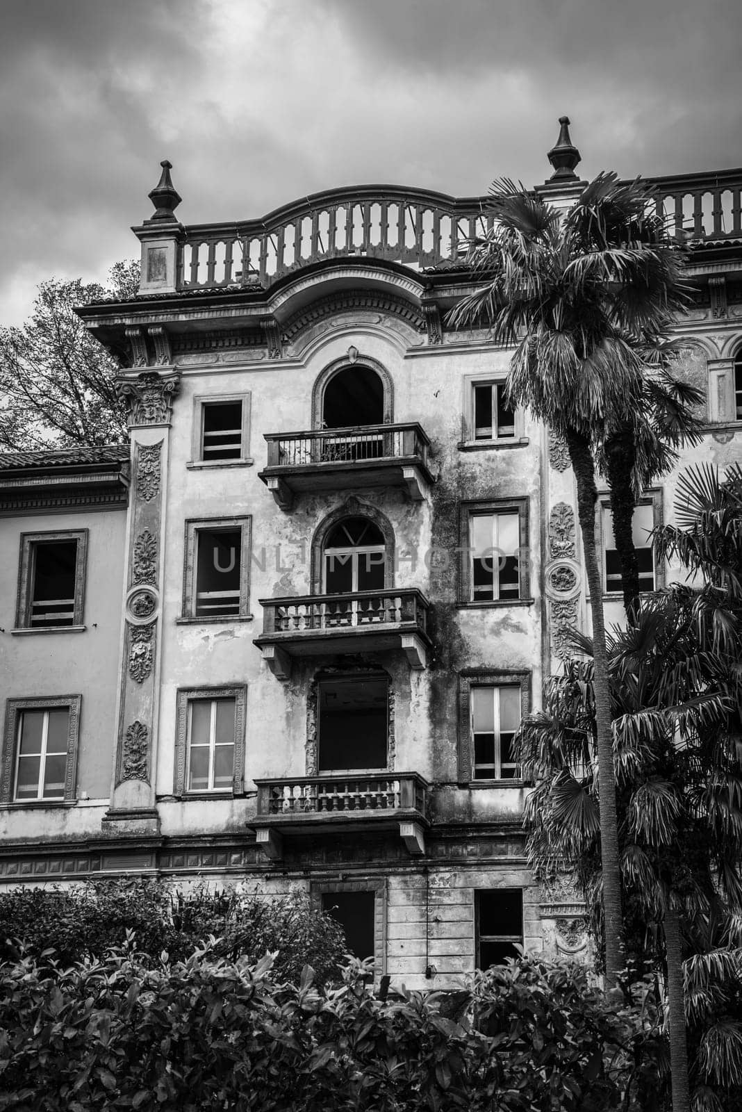 Ruin of an old hotel palace in Bellagio at lake Como, Italy