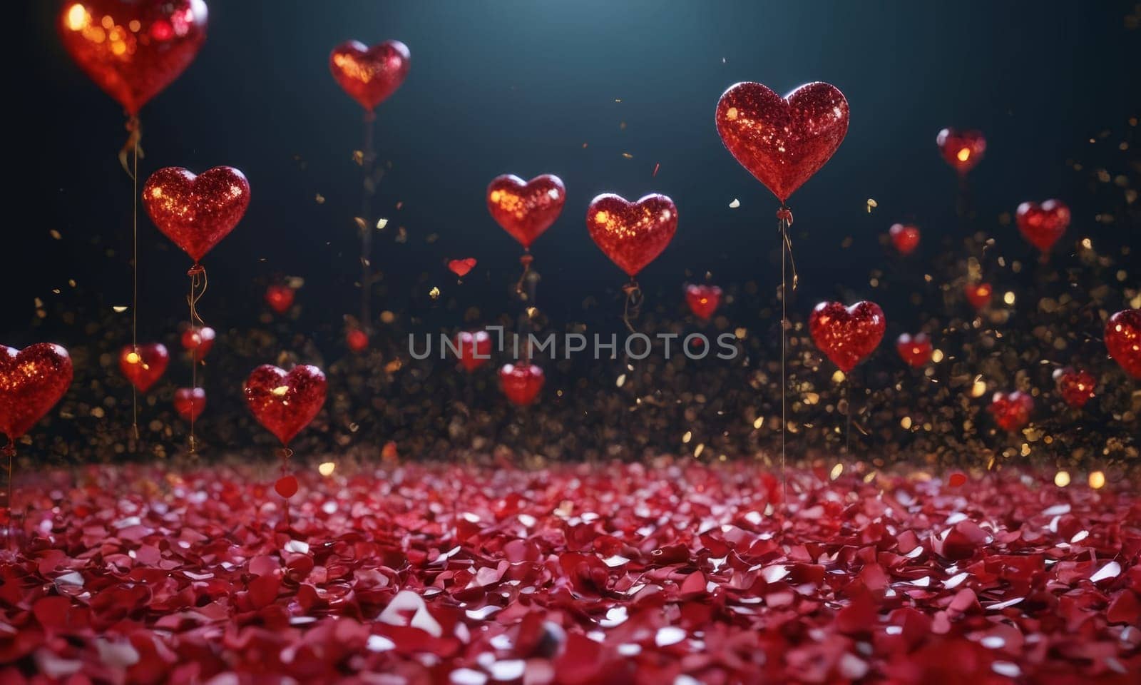 Sparkling hearts on a red background. heart shaped bokeh. Valentine's Day by Andre1ns