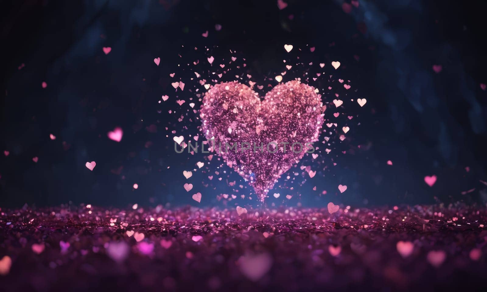 A captivating image showcasing a sparkling heart amidst a magical atmosphere. The glistening particles create an enchanting scene of love and romance. Ideal for Valentine s Day or romantic occasions.