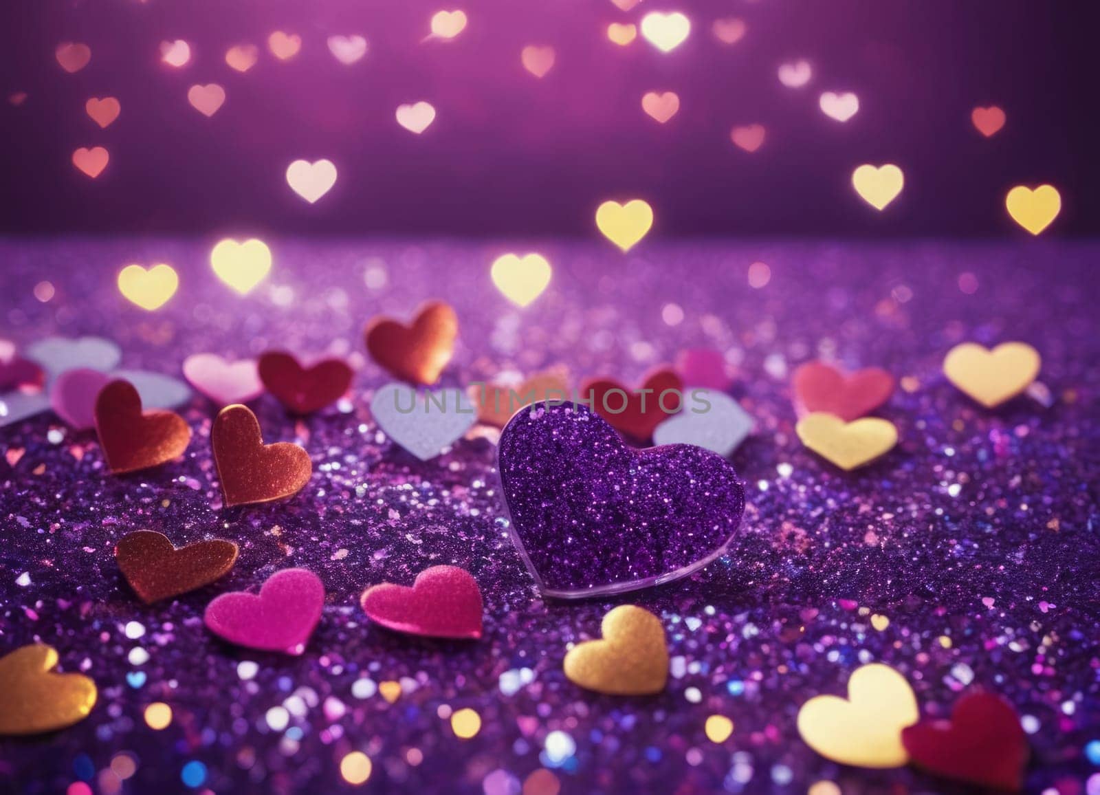Hearts shine among the sparkling purple color. Valentine's Day by Andre1ns