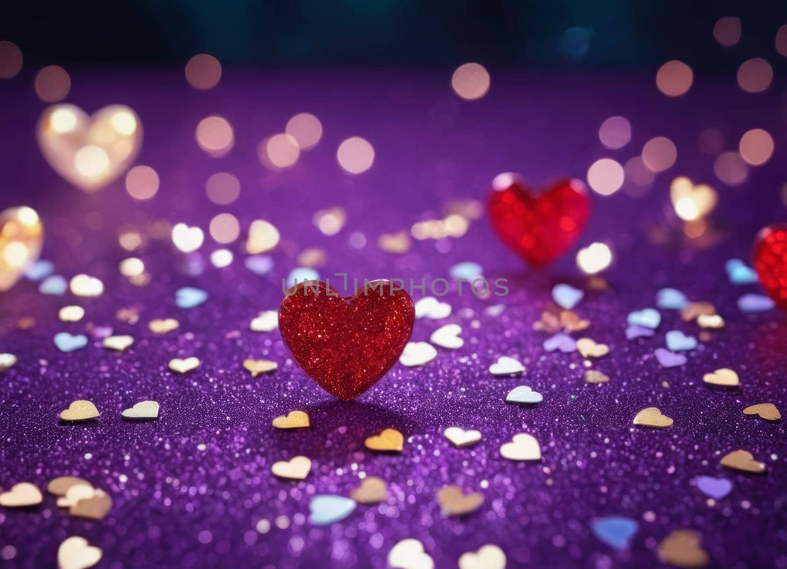 Hearts shine among the sparkling purple color. Valentine's Day by Andre1ns
