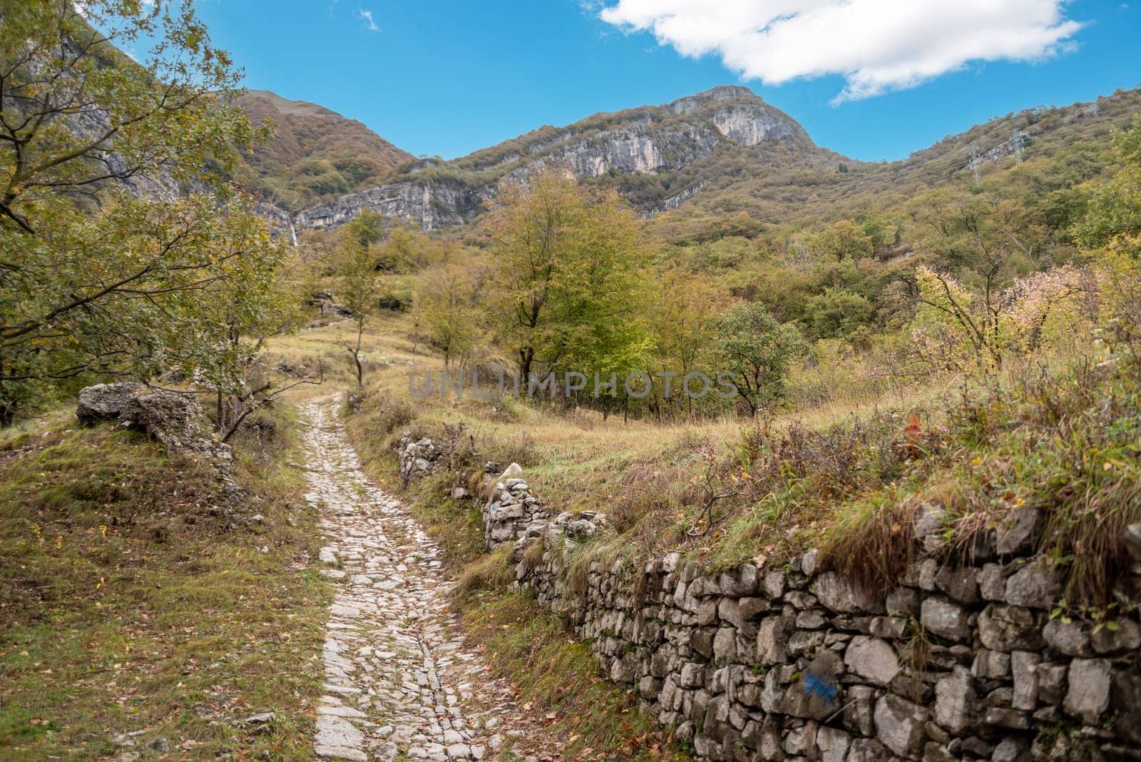 Hiking up a mountain at lake Como near Tremezzo, Italy