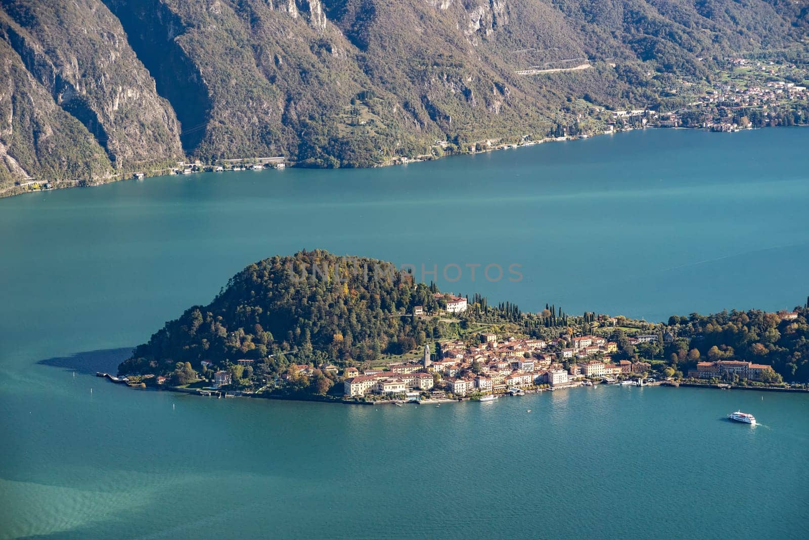 Magnificent view of Bellagio at lake Como seen from Monte Crocione, Italy