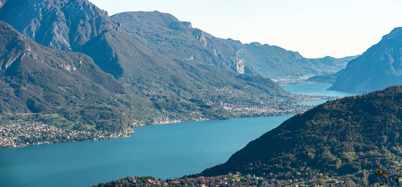 Magnificent view of lake Como and the surrounding towns, seen from Monte Crocione, Italy