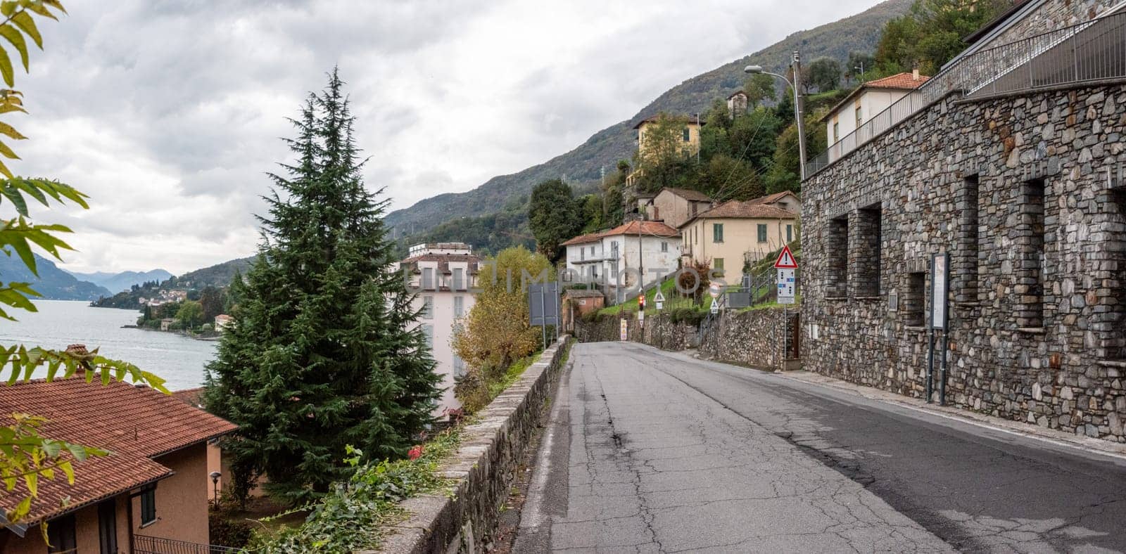 Street in village Musso-Dongo at lake Como, where the dictator Mussolini became imprisoned through a road blockade by imagoDens
